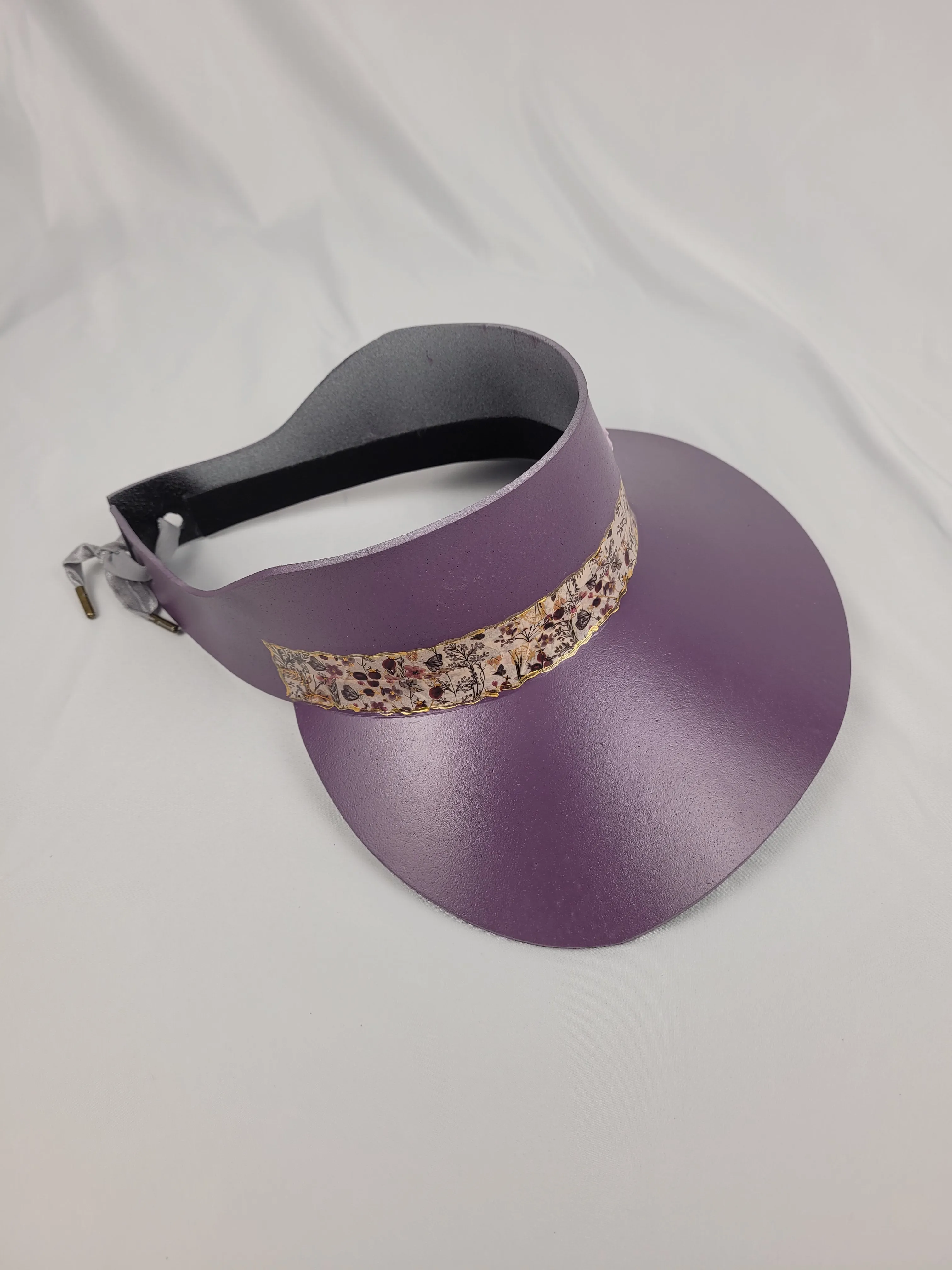 Tall Purple LadyEVA Visor Hat with Floral Band and Polymer Clay Flowers