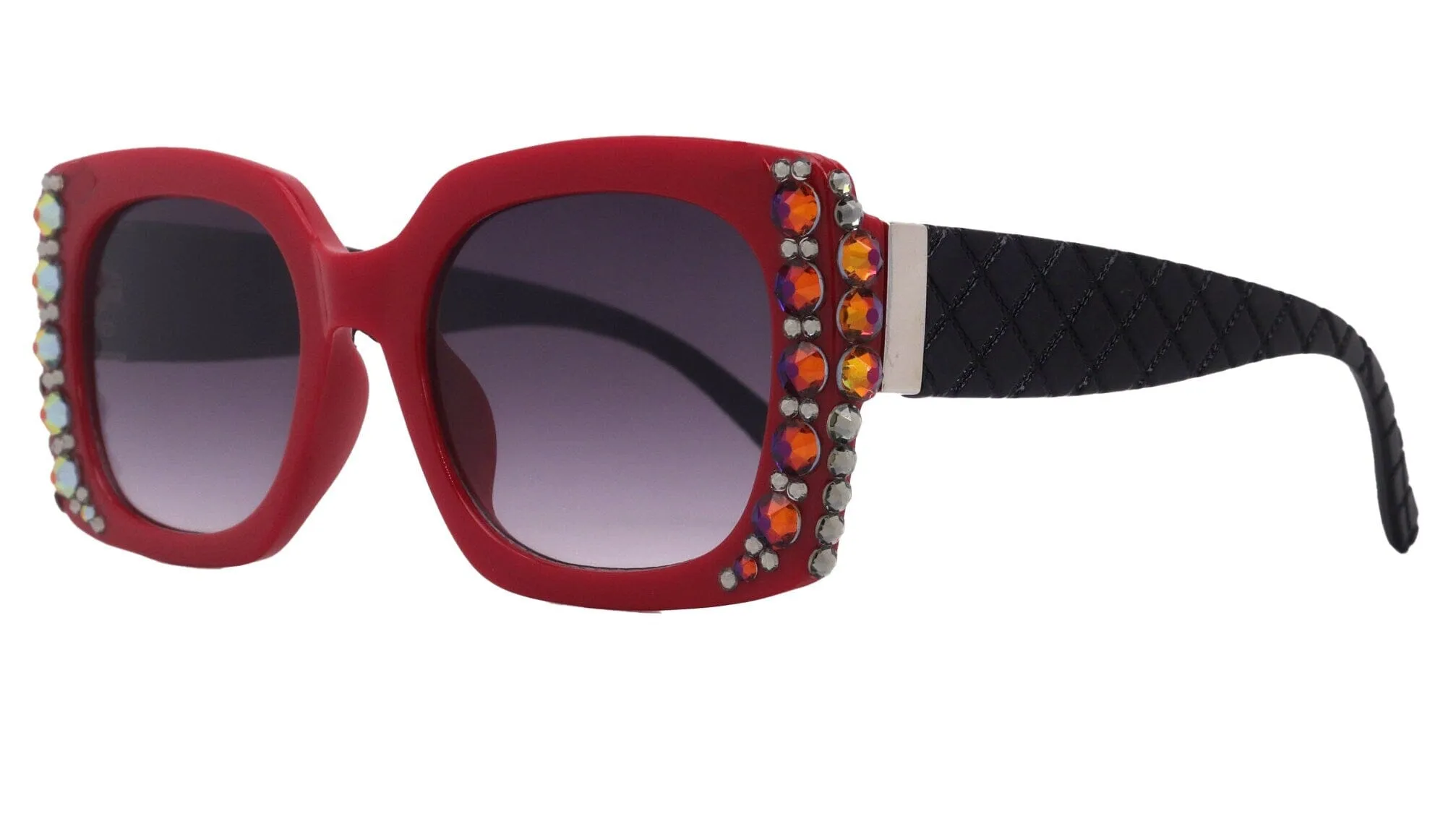 Tokyo Line Bifocal, Reading Sunglasses Bling Reading Glasses, Red With Volcano European Crystals, Large Frame, Trendy Style,  NY Fifth Avenue