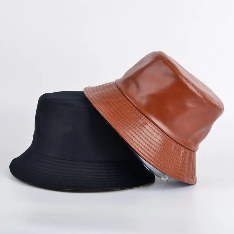 Vegan Leather Trendy Winter Bucket Hats