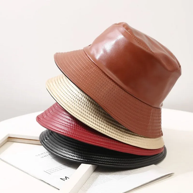 Vegan Leather Trendy Winter Bucket Hats