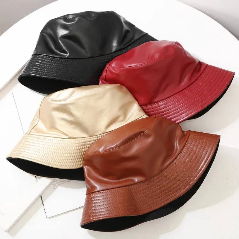 Vegan Leather Trendy Winter Bucket Hats