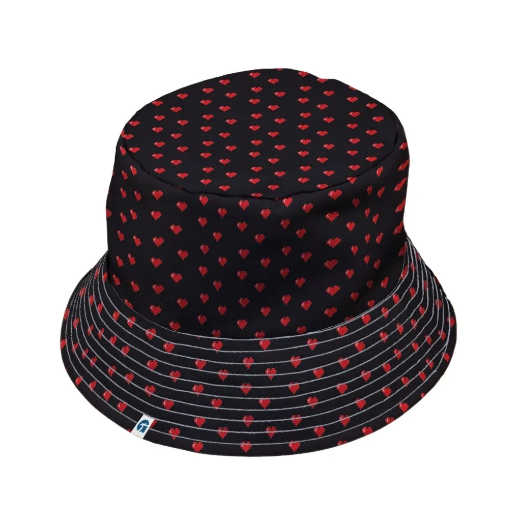 Video Game Hearts Black Bucket Hat