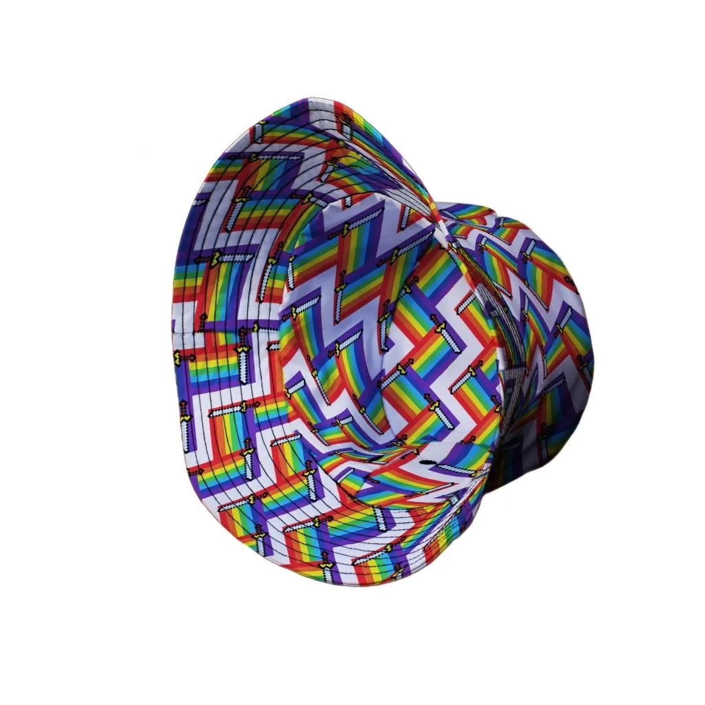 Video Game Swords Rainbow LGBTQ  Pride Bucket Hat