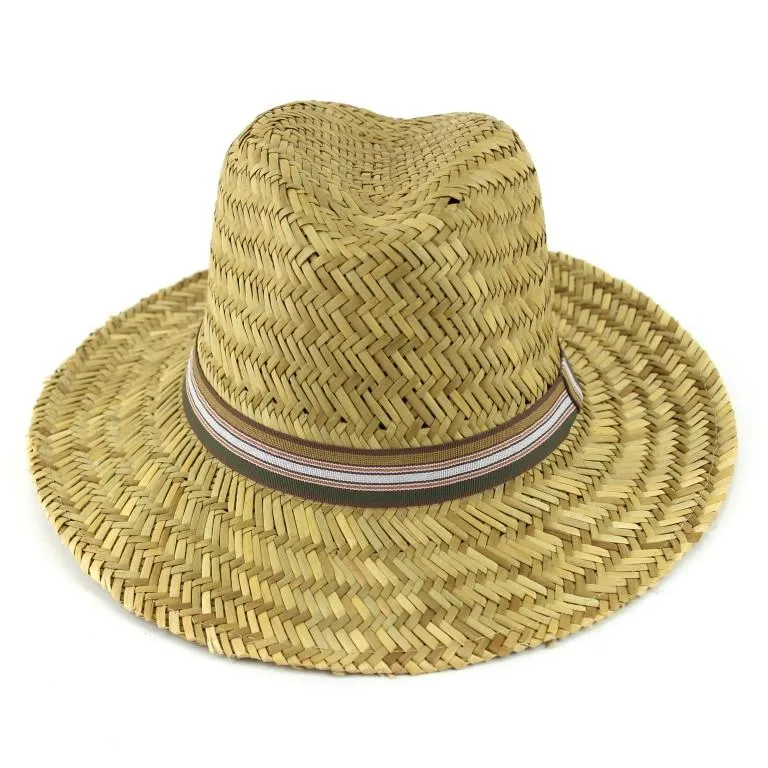 Wide Brim Straw Fedora Trilby Hat - Natural