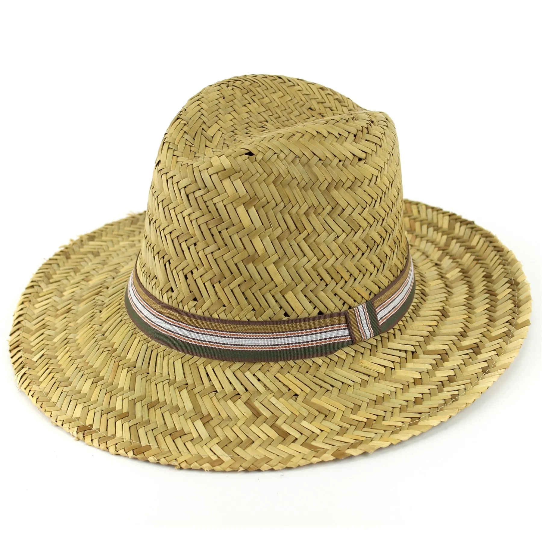 Wide Brim Straw Fedora Trilby Hat - Natural