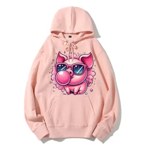 Women Cute Pink Pig Graphic Hoodies