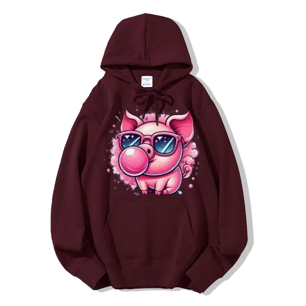 Women Cute Pink Pig Graphic Hoodies