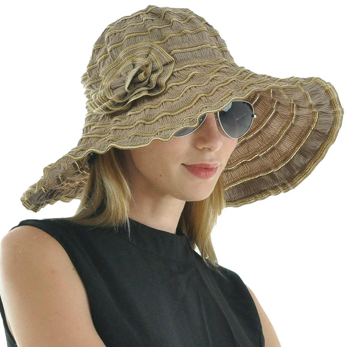 Women Folding Floral Wide Brim Beach Sun Hats GS013