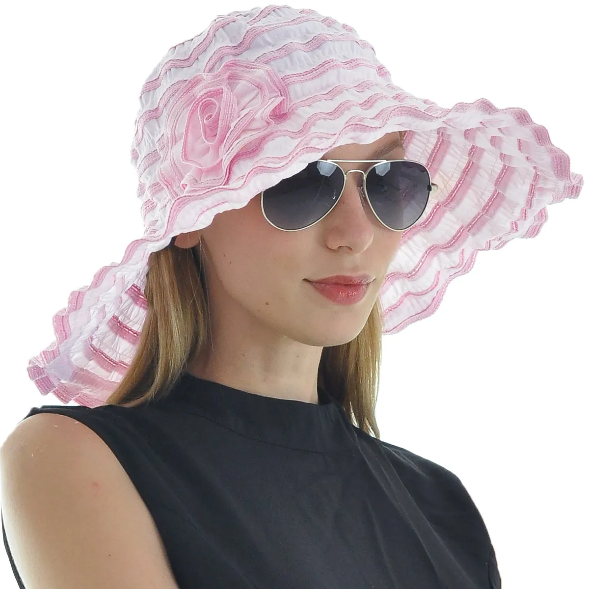 Women Folding Floral Wide Brim Beach Sun Hats GS013