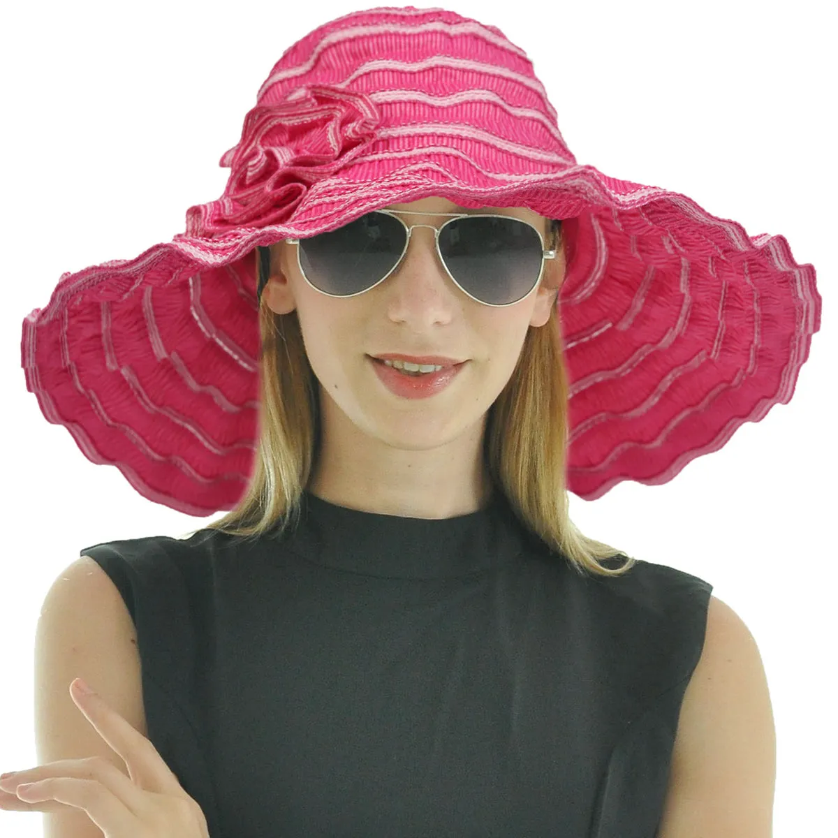 Women Folding Floral Wide Brim Beach Sun Hats GS013