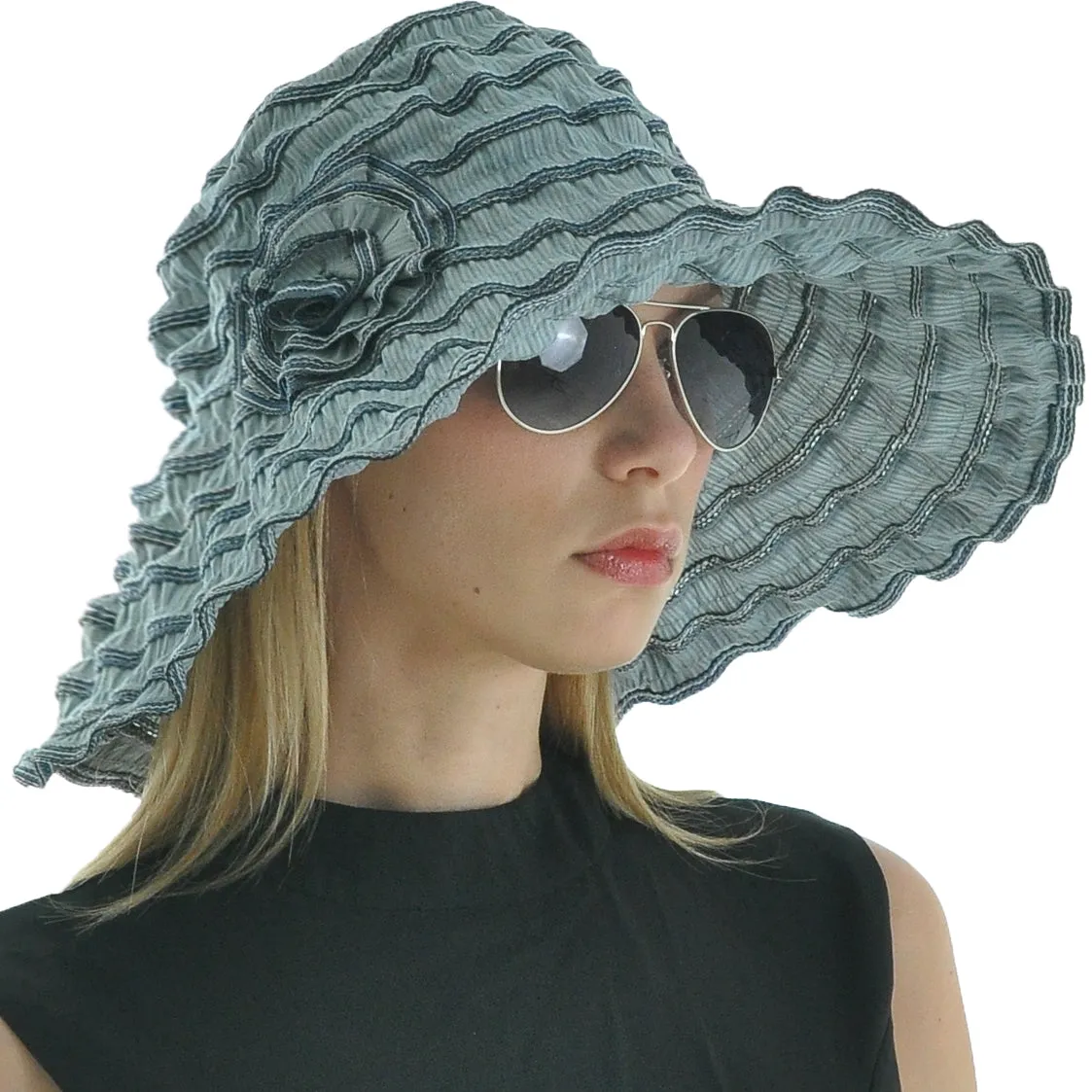 Women Folding Floral Wide Brim Beach Sun Hats GS013