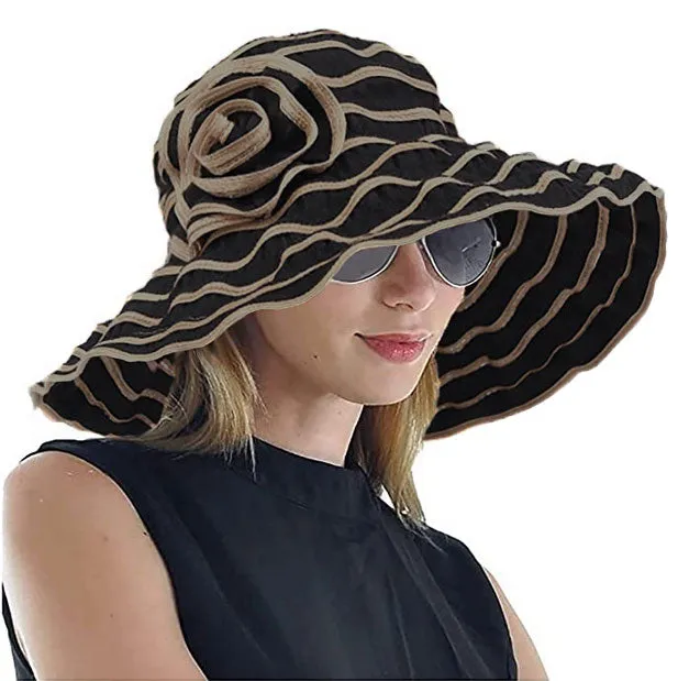 Women Folding Floral Wide Brim Beach Sun Hats GS013