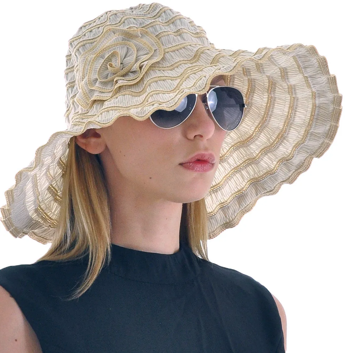 Women Folding Floral Wide Brim Beach Sun Hats GS013