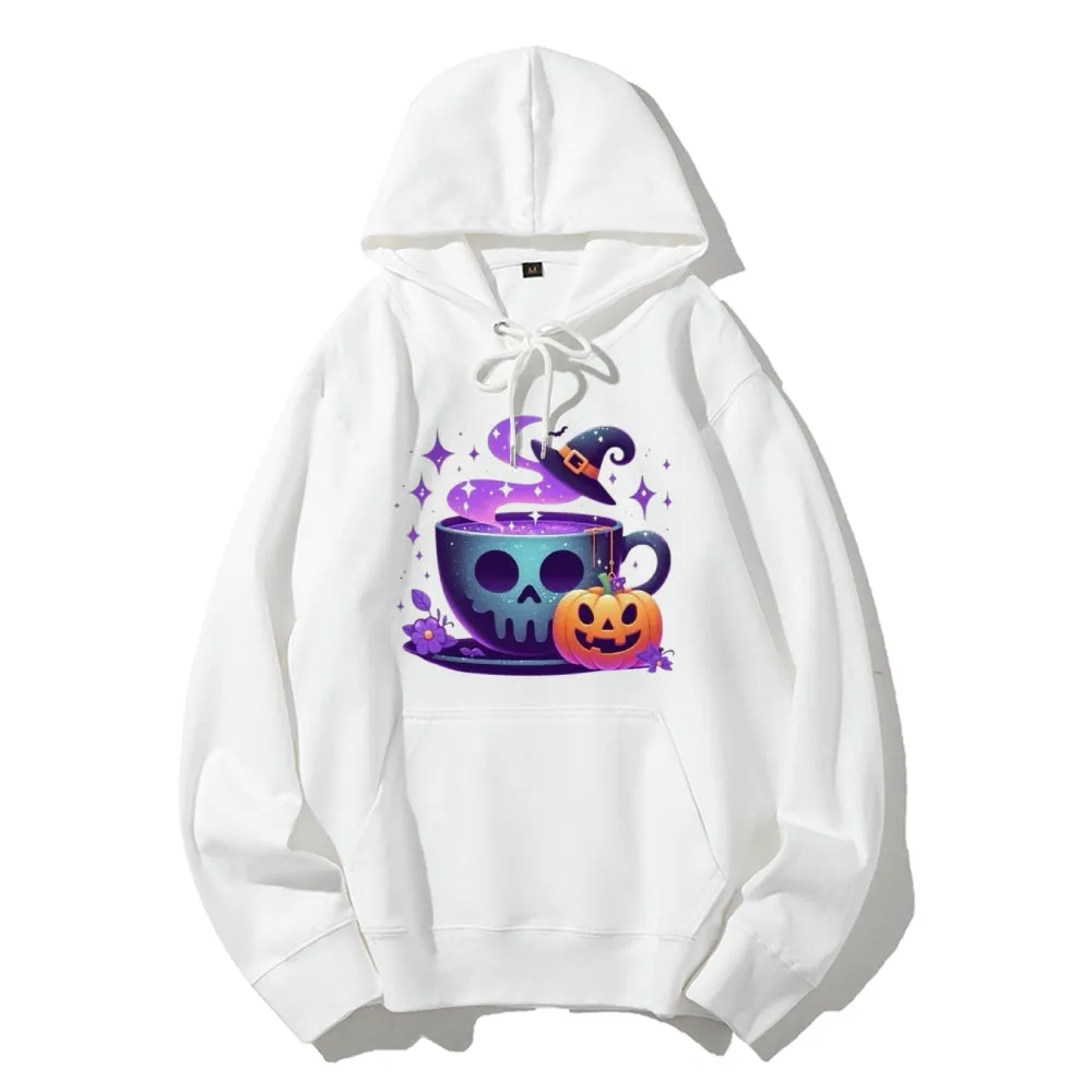 Women Halloween Cute Coffee Cup Graphic Hoodies