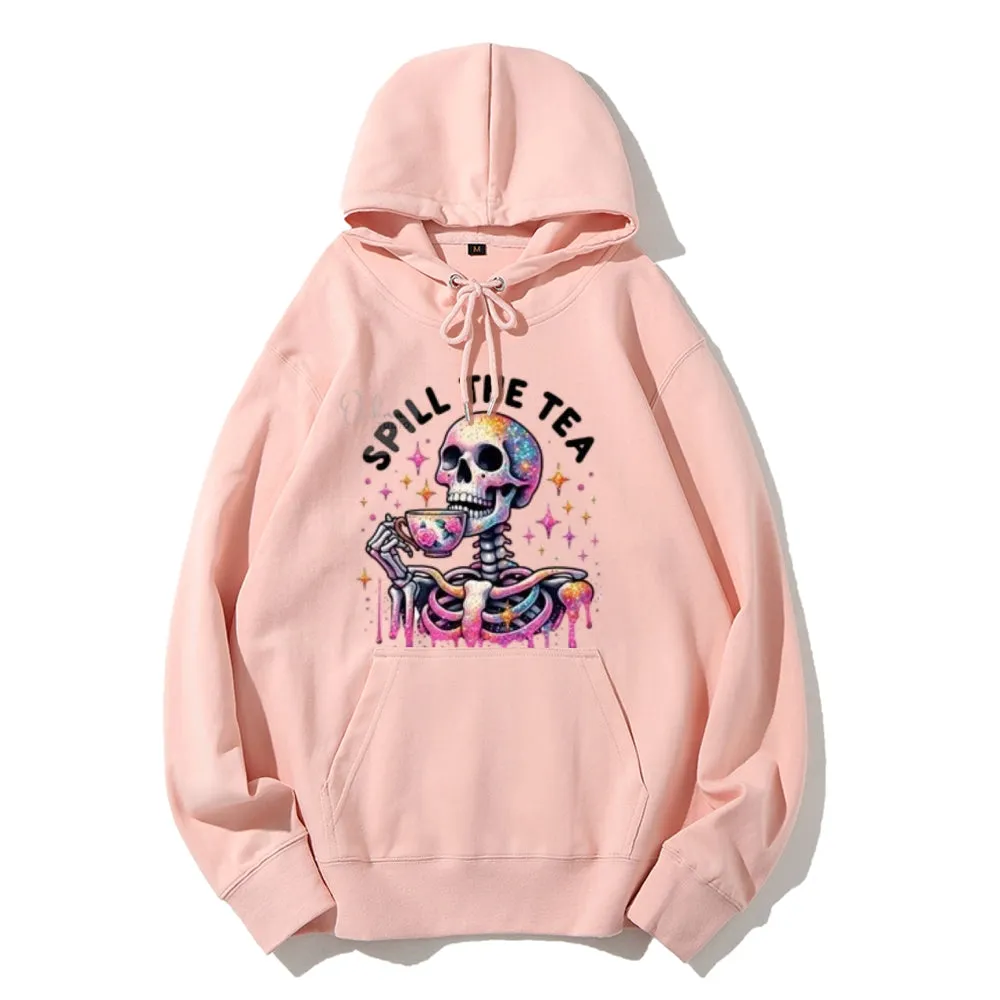 Women Spill The Tea Skull Graphic Hoodies