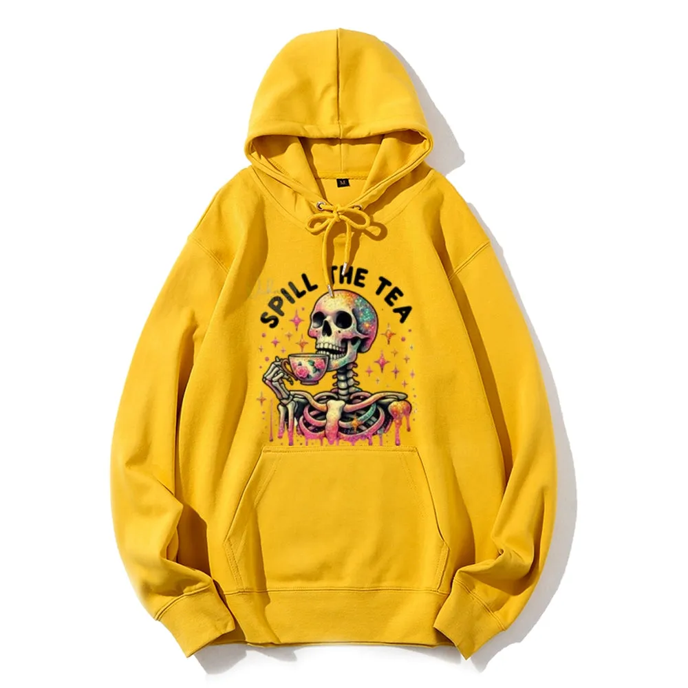 Women Spill The Tea Skull Graphic Hoodies