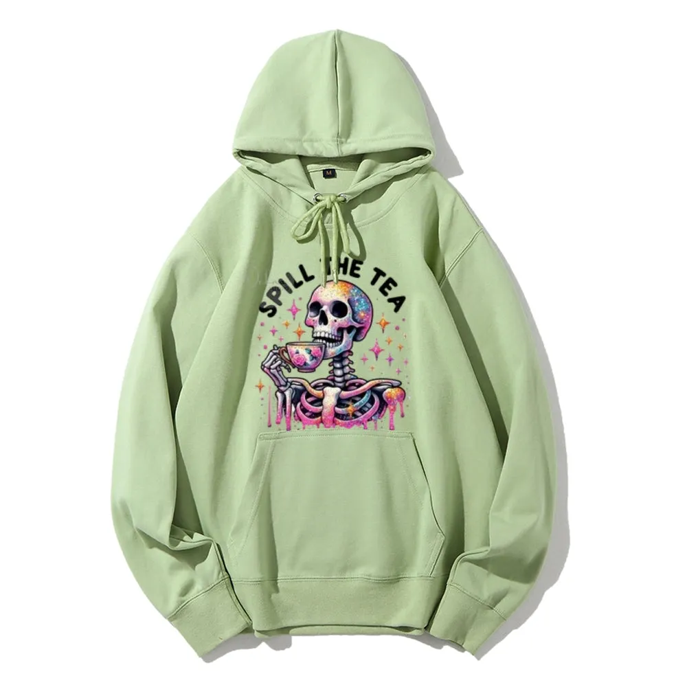 Women Spill The Tea Skull Graphic Hoodies