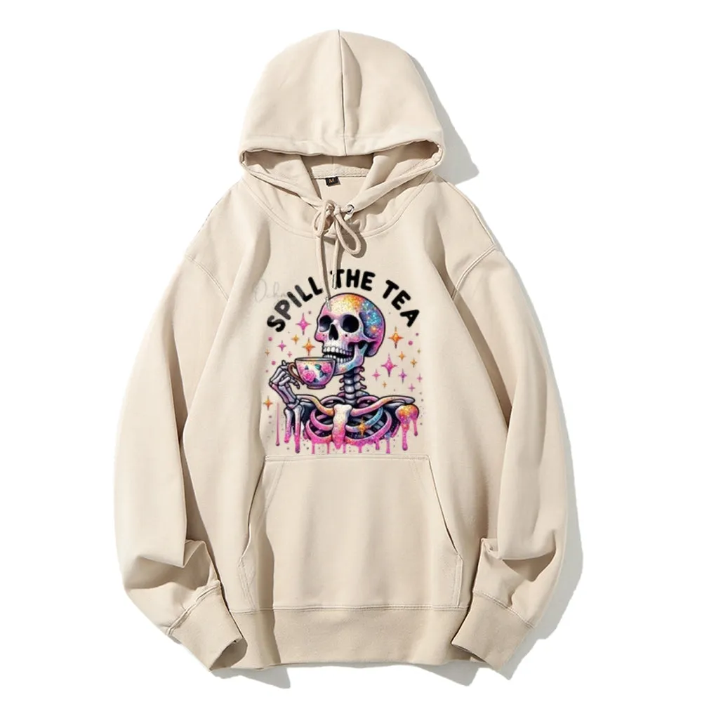 Women Spill The Tea Skull Graphic Hoodies