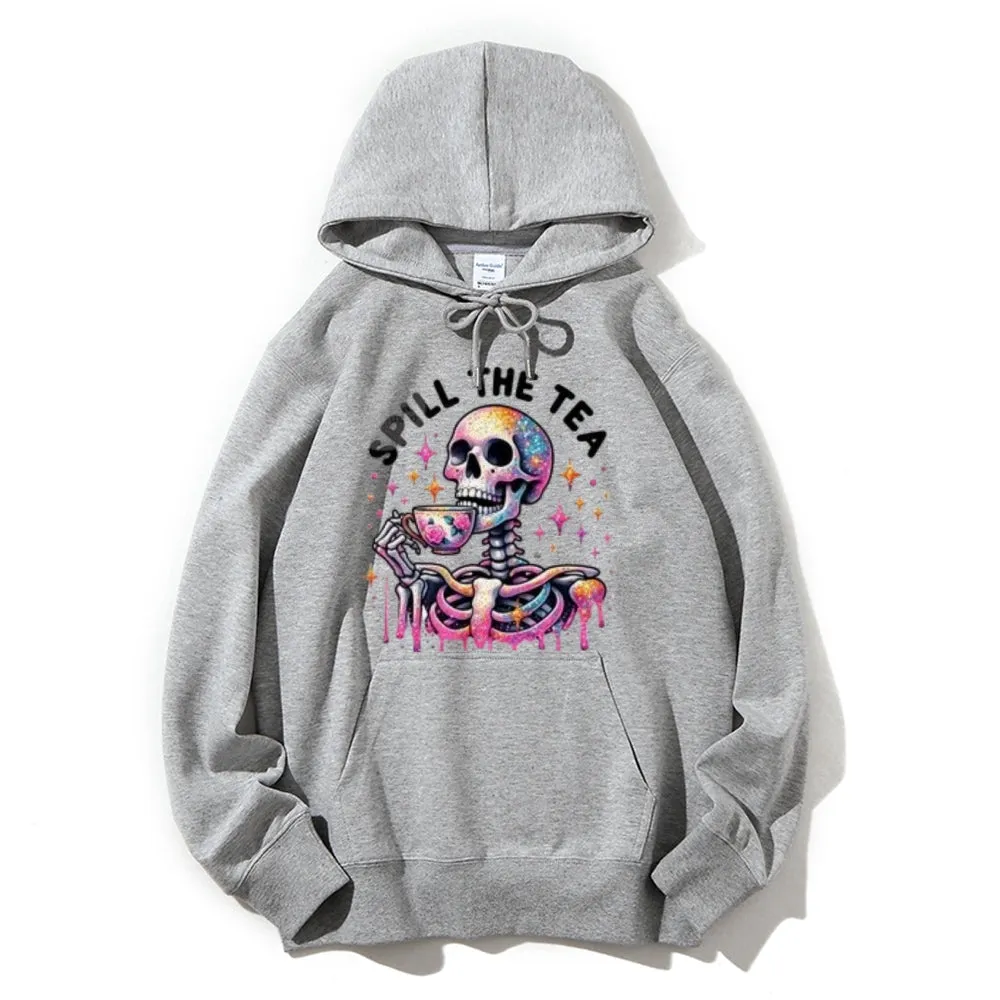 Women Spill The Tea Skull Graphic Hoodies