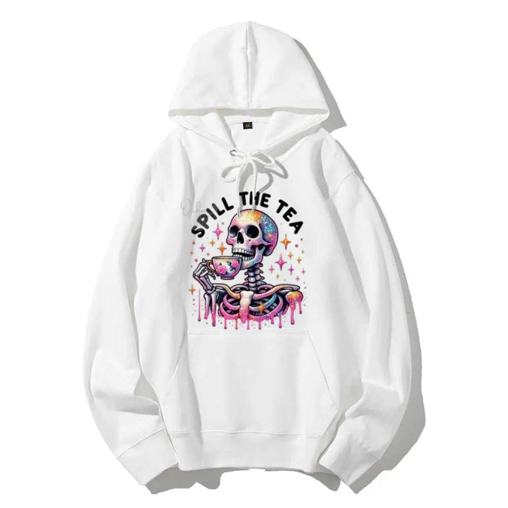 Women Spill The Tea Skull Graphic Hoodies