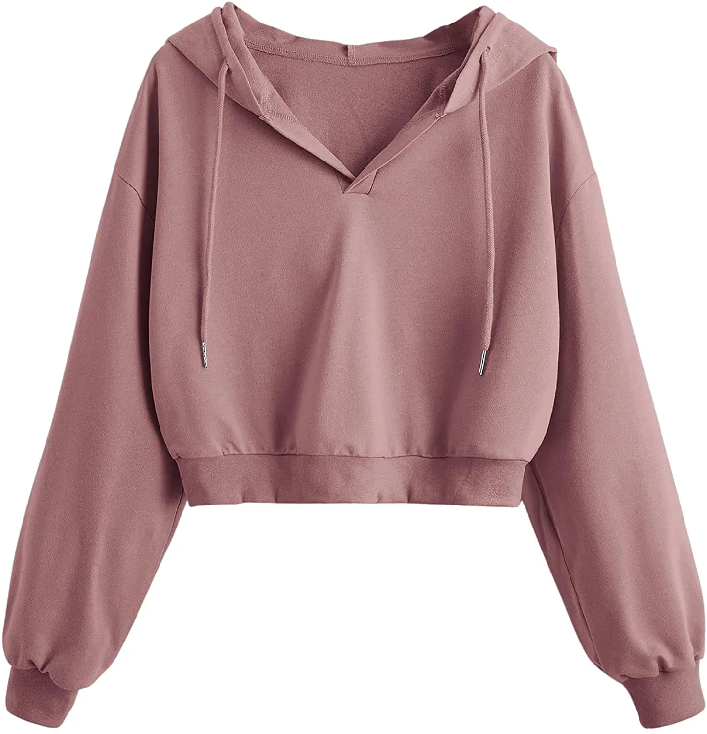 Women's Casual Long Sleeve V Neck Drawstring Crop Top Hoodies Sweatshirt