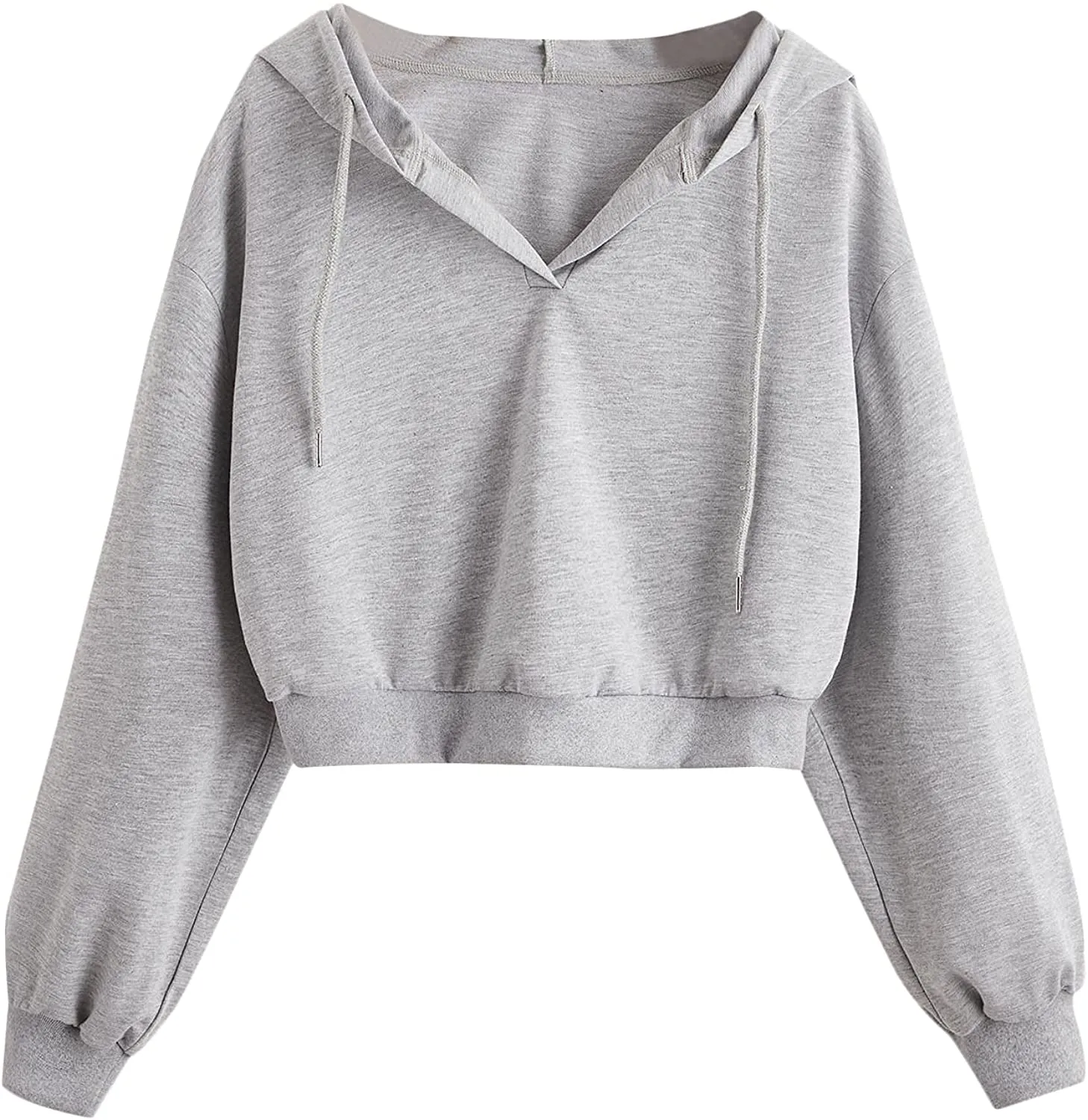 Women's Casual Long Sleeve V Neck Drawstring Crop Top Hoodies Sweatshirt