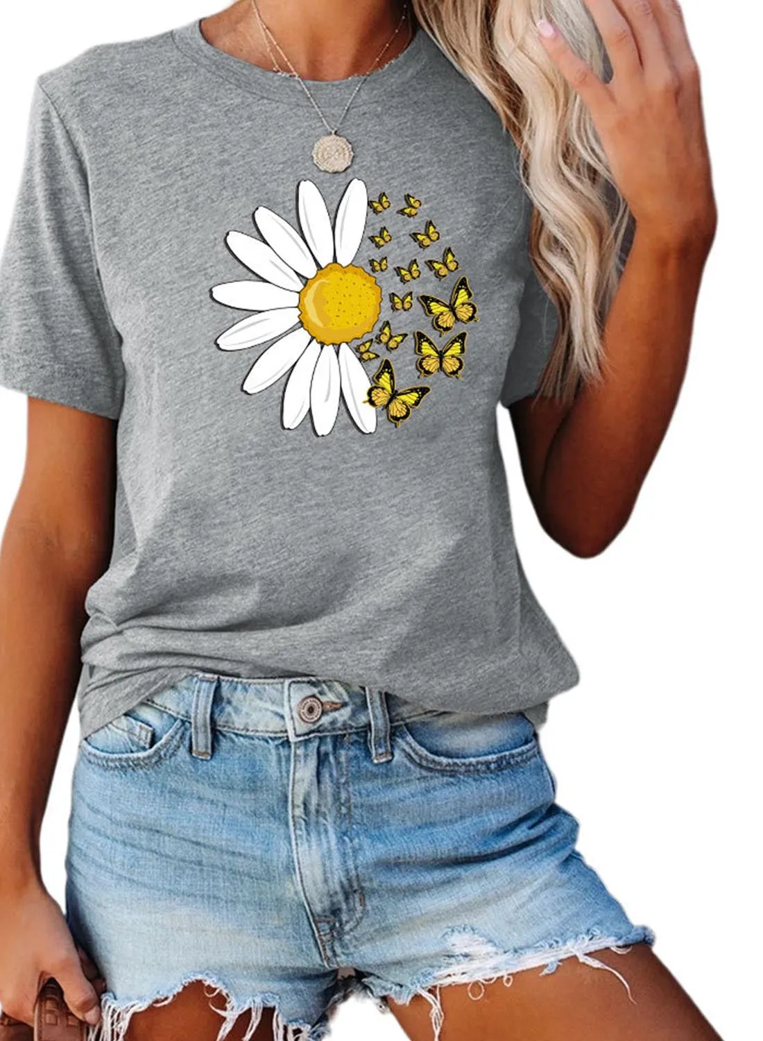 Women's T-shirts Daisy & Butterfly Graphic T Shirts